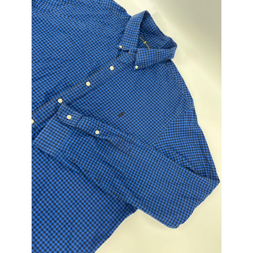Ralph Lauren Mens XXL Blue Gingham Check Button Down Long Sleeve Shirt Pony Logo